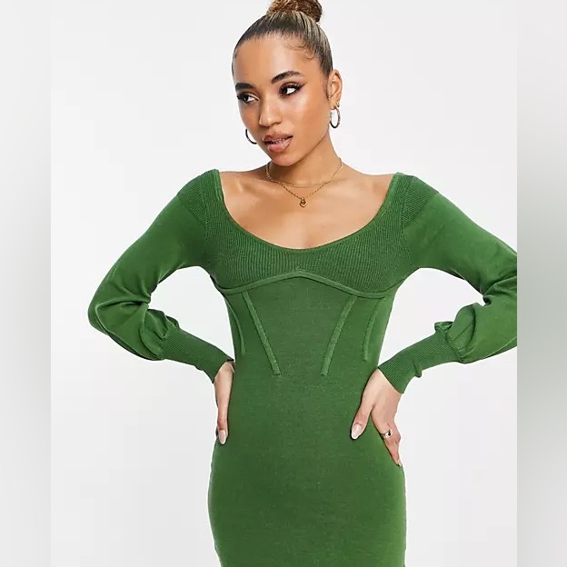 Ego X Jess Hunt Volume Sleeve Open Back Mini Dress In Olive